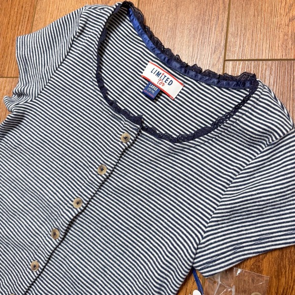 Limited Too Girls Button Front Tee LARGE 12/14 NWT! Navy White Stripe Crop Lace‎ - Picture 4 of 12